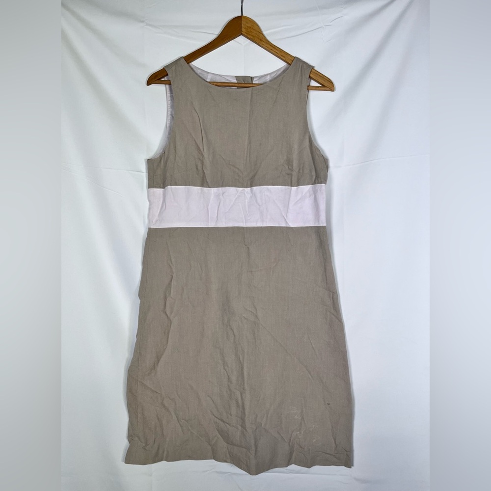 J.Crew Dress Womens 8 Tan Linen-Blend Shift dress Sleeveless Button Office Wear